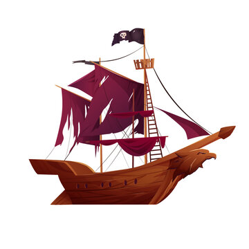 Pirate Ship Cartoon Vector Illustration On White Background