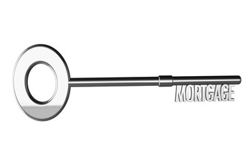 mortgage concept of silver metalic 3D key to house home borrow borrowing house loan loans