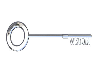 key to wisdom concept education concept knowledge learning wisdom text 3D key cut out isolated on white background