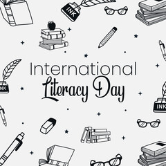 International Literacy Day, 8th September. Book doodle illustration vector.