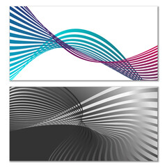 Wavy lines or ribbons. Multicolored striped gradient. Creative unusual background with abstract gradient wave lines for creating trendy banner, poster. Vector eps