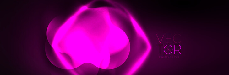 Glowing neon lights abstract shapes composition. Magic energy concept. Template for wallpaper, banner, background or landing