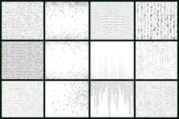 Matrix style background set in black and white colors. Digital data stream