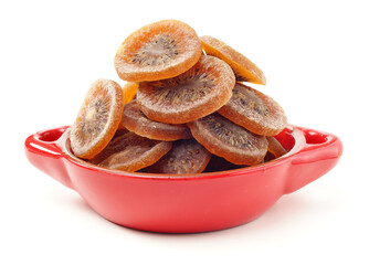 Yellow dried kiwi fruit on white background