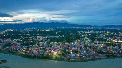Fototapeta na wymiar Aerial view of Indian city during twilight