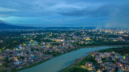 Obraz premium Aerial view of Indian city during twilight