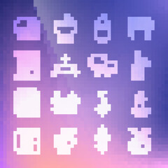 Set line Bar of soap, Aroma candle, Essential oil bottle, Sauna bucket, Hanger wardrobe, wooden bathhouse, Towel stack and bench icon. Vector