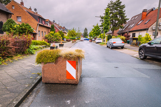 Urban Street And Road Development For Traffic Calming And Speed Limit. Narrowing And Placing Artificial Obstacles On The Road Allows You To Avoid Incidents And Accidents