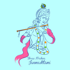 Lord Krishna in Happy Janmashtami festival background of India