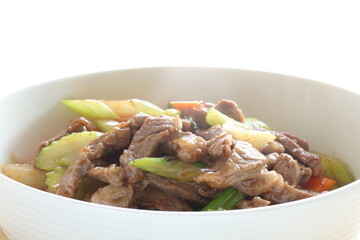 Beef and celery stir fried and tea for Chinese food image 