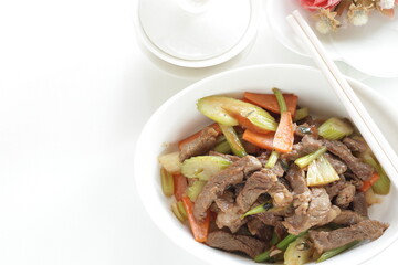 Beef and celery stir fried and tea for Chinese food image 