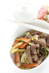 Beef and celery stir fried and tea for Chinese food image 