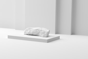 cosmetic display product stand, White stone podium scene background, 3d rendering