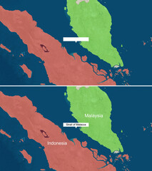 The map of Strait of Malacca with text, textless