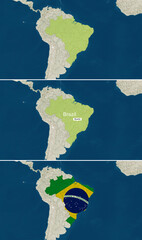To the map of Brazil with text, textless, and with flag