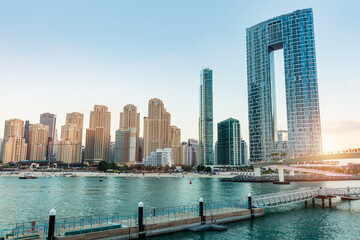 Fototapeta na wymiar Dubai jumeirah beach with marina skyscrapers in UAE