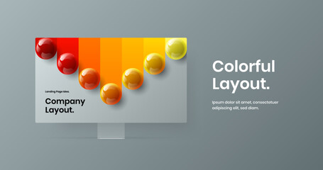 Vivid computer display mockup site layout. Creative landing page vector design illustration.