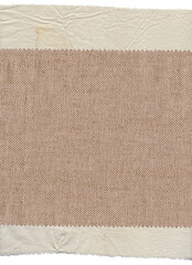 Old dirty linen fabric texture background with stains isolated