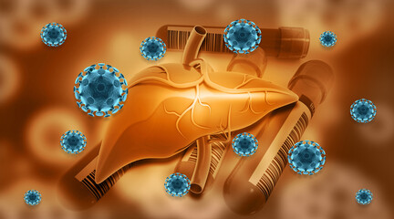 Human liver and hepatitis virus. 3d illustration.. - obrazy, fototapety, plakaty