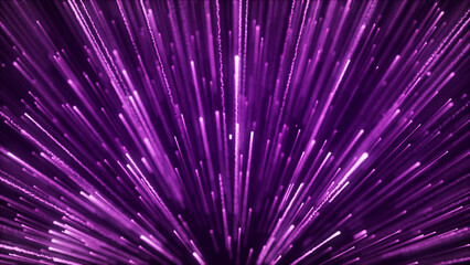 Cyberspace with purple digital falling lines. Geometric flow in cyberspace. High speed. Big data connection. 3D rendering.