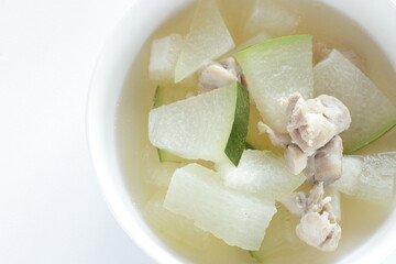 Chinese food, pork and winter melon soup for healthy summer cooking