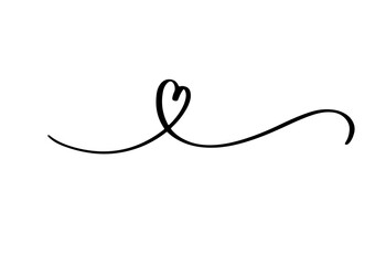 Squiggle and swirl line with a heart. Hand drawn calligraphic swirl. - obrazy, fototapety, plakaty