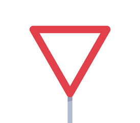 Yield triangle sign and road traffic coordination symbol on white background flat vector illustration.
