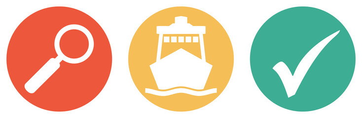 Kreuzfahrt, Schiff oder Fähre suchen - Bunter Button Banner