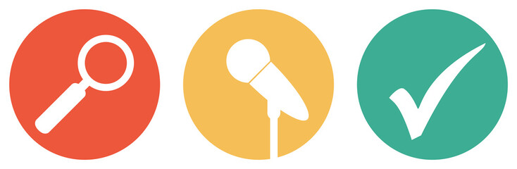 Musik, Konzert oder Podcast suchen - Bunter Button Banner