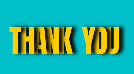 Thank you big paper cut lettering with shadows over blue turquoise background, thank you card poster