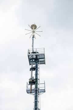 Low Angle View Of Tall Military Antenna Aerial For Short And Long Communication