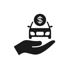 Car insurance. Vehicle on hand icon flat style isolated on white background. Vector illustration