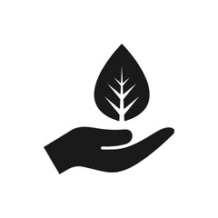 Leaf on hand icon flat style isolated on white background. Vector illustration