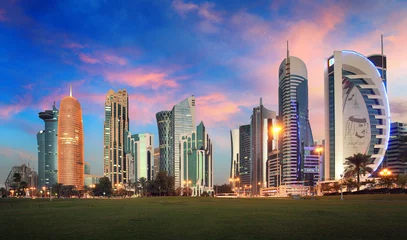 Fotobehang The skyline of Doha, Qatar before sunset © TTstudio