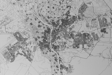 Fototapeta na wymiar Map of the streets of Cairo (Egypt) made with black lines on grey paper. Top view. 3d render, illustration