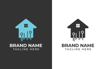 logo connection home tech blue template design 