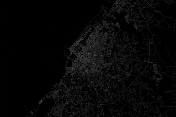 Stylized map of the streets of Benghazi (Libya) made with white lines on black background. Top view. 3d render, illustration