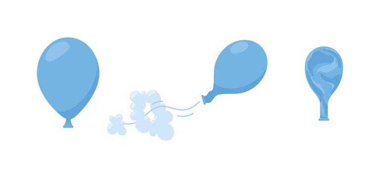 Balloon kids toy full of air and deflating, flat vector illustration isolated.