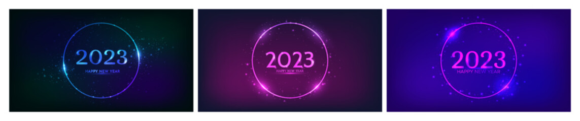 2023 Happy New Year neon background