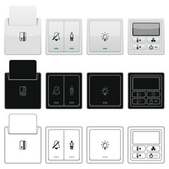 Layered editable vector illustration of hotel control panel including do not disturb, room service, light switch, air conditioner switch, room card slot.