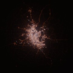 Jaipur (India) street lights map. Satellite view on modern city at night. Imitation of aerial view on roads network. 3d render