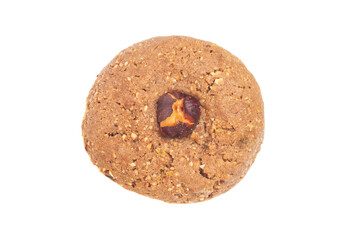 Gluten-free cookies with cocoa and nuts on a white background, isolate. A healthy eating concept