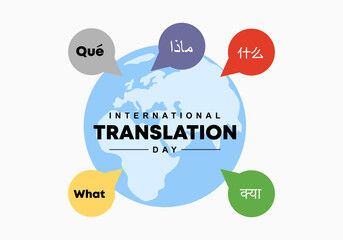 International translation day background banner poster with word language and earth globe on september 30.
