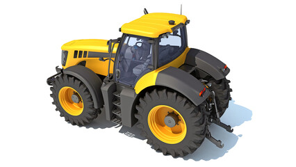 Farm Tractor 3D rendering on white background