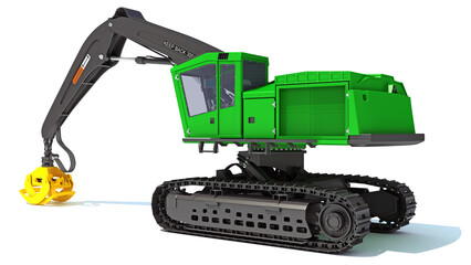 Tracked Forestry Harvester 3D rendering on white background
