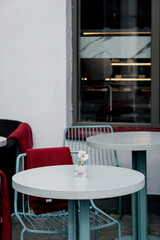 Empty table in outdoor cafe or restaurant