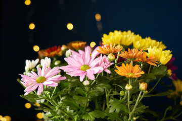 Different chrysanthemums in a bouquet.