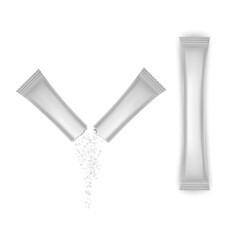 Sachet stick. Sugar package mockup for coffee and tea food product blank paper pack. Vector sugar container isolated on