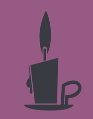 Candle on stand in black flat style. Halloween design element.