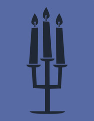 Candelabra with three burning candles. Halloween design element in black flat style.